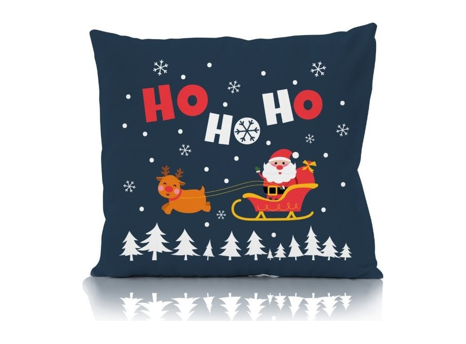 Vánoční povlak na polštář HOLLY JOLLY Santa 45x45 cm - tmavě modrý