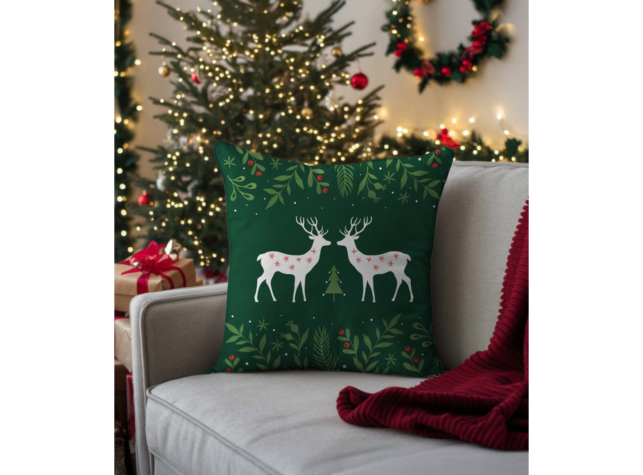 Vánoční povlak na polštář HOLLY JOLLY Jeleni 45x45 cm - zelený