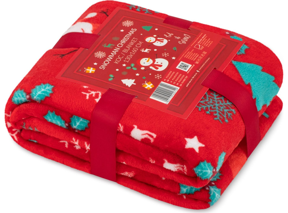 Vánoční deka SNĚHULÁK 130x160 cm - červená