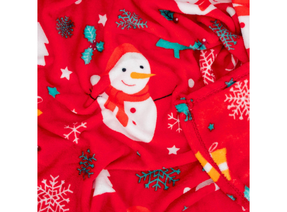 Vánoční deka SNĚHULÁK 130x160 cm - červená