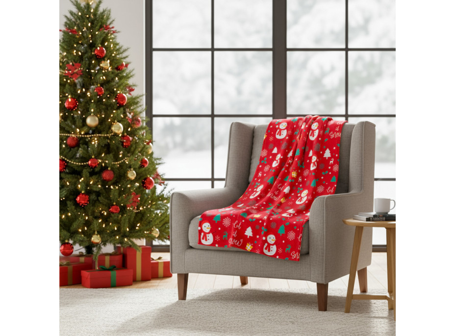 Vánoční deka SNĚHULÁK 130x160 cm - červená