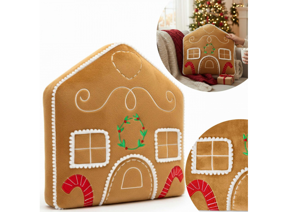 Tvarovaný polštář PERNÍKOVÝ DOMEČEK - 35x25 cm