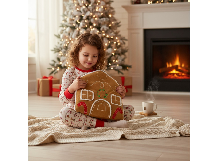 Tvarovaný polštář PERNÍKOVÝ DOMEČEK - 35x25 cm