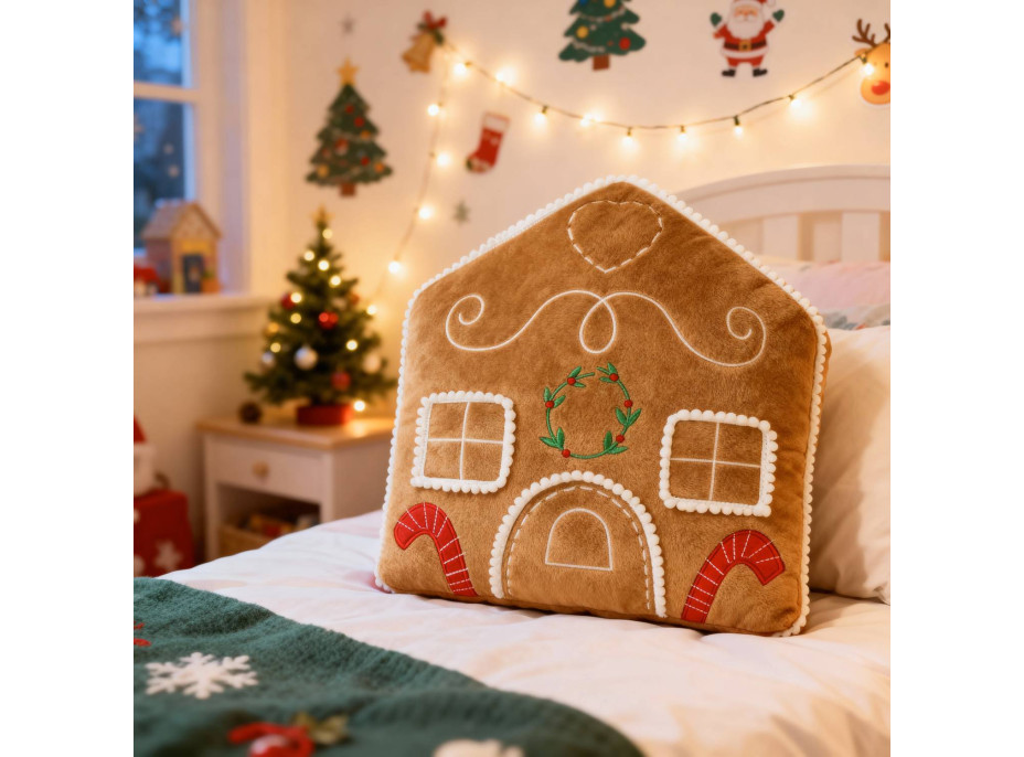 Tvarovaný polštář PERNÍKOVÝ DOMEČEK - 35x25 cm