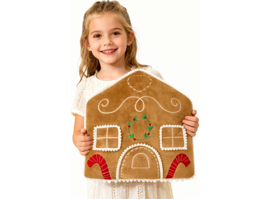 Tvarovaný polštář PERNÍKOVÝ DOMEČEK - 35x25 cm