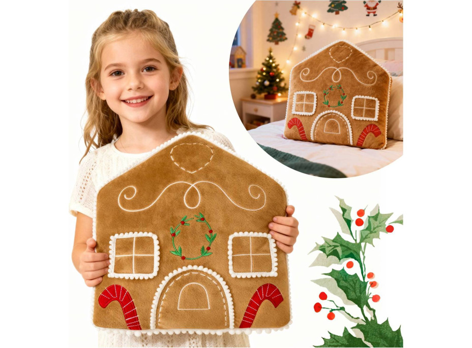 Tvarovaný polštář PERNÍKOVÝ DOMEČEK - 35x25 cm