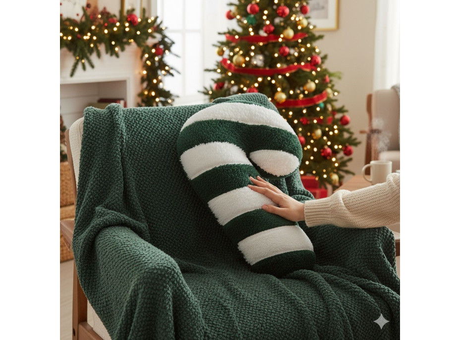 Tvarovaný polštář LÍZÁTKO - 42x20 cm - zelený/bílý