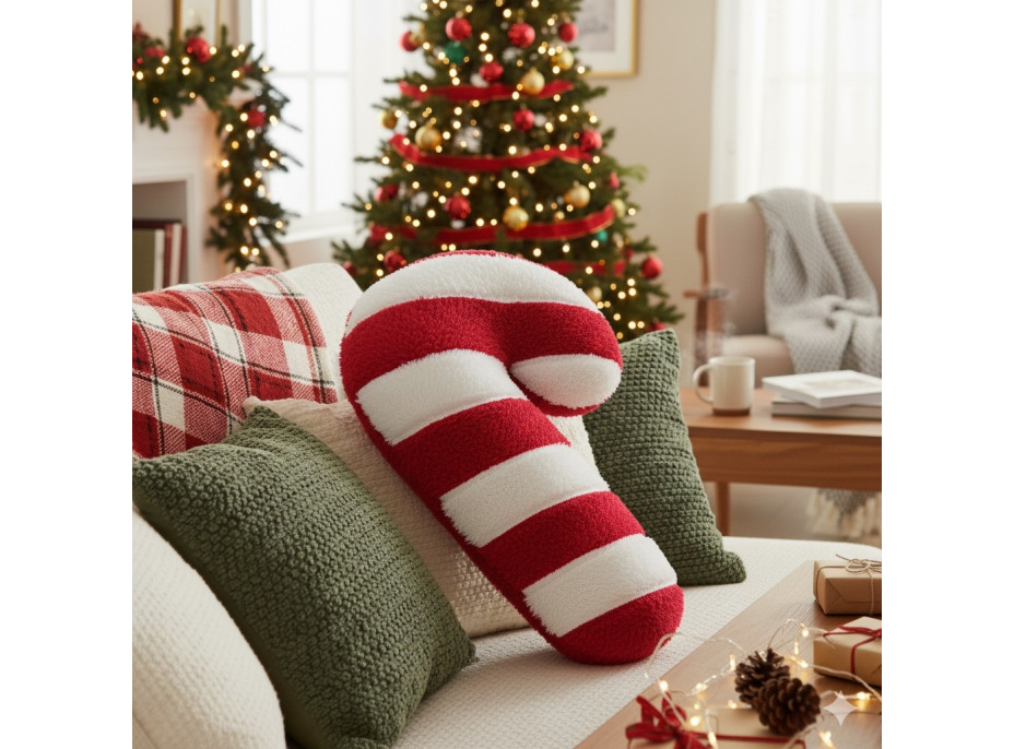 Tvarovaný polštář LÍZÁTKO - 42x20 cm - červený/bílý