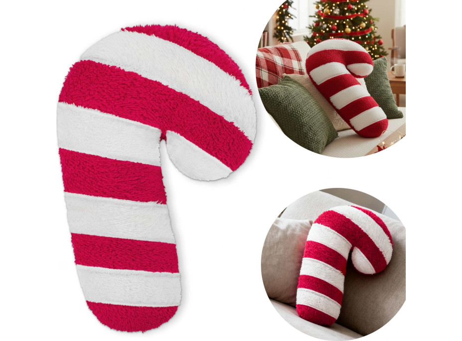 Tvarovaný polštář LÍZÁTKO - 42x20 cm - červený/bílý