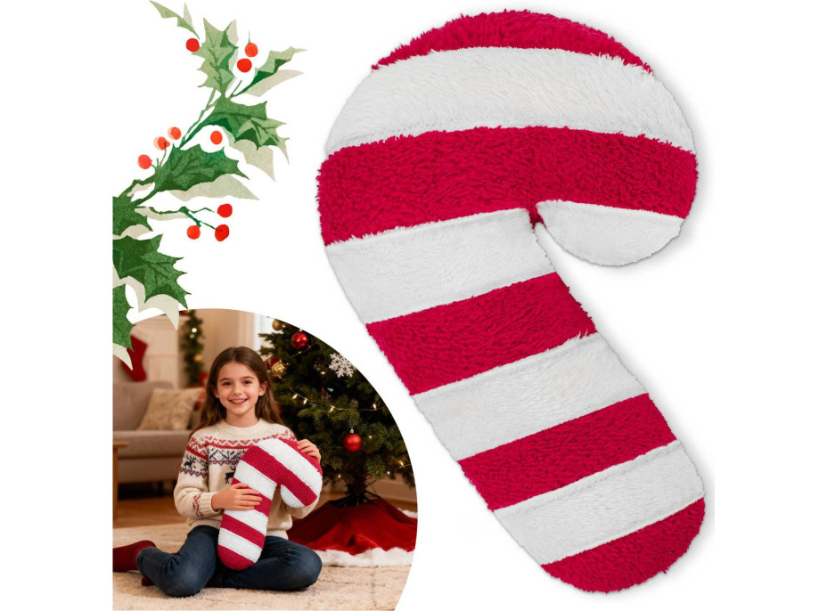 Tvarovaný polštář LÍZÁTKO - 42x20 cm - červený/bílý