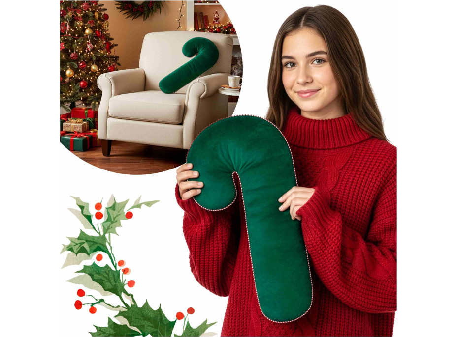 Tvarovaný polštář Velvet LÍZÁTKO- 45x20 cm - zelený