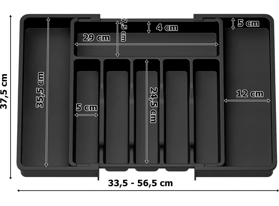 Příborník s nastavitelnou šířkou GARFO - černý
