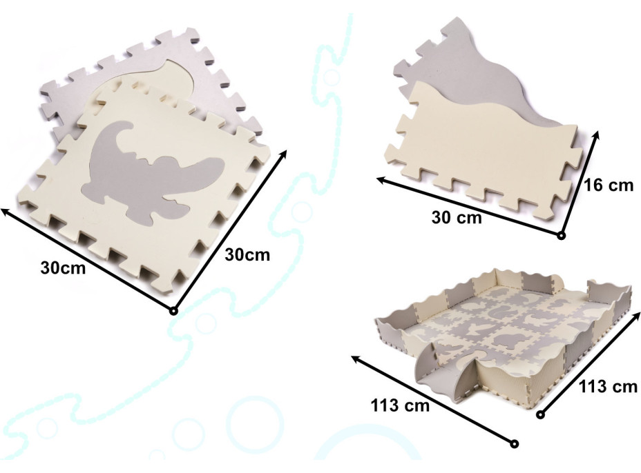 Pěnová puzzle podložka pro děti - 36 prvků - šedá/ecru