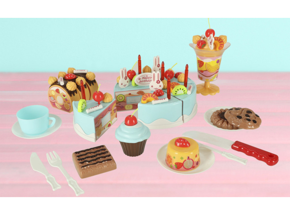 Narozeninový dort a sladkosti 75 prvků - modrá