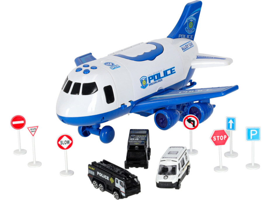 Transportní letadlo + 3 policejní vozidla