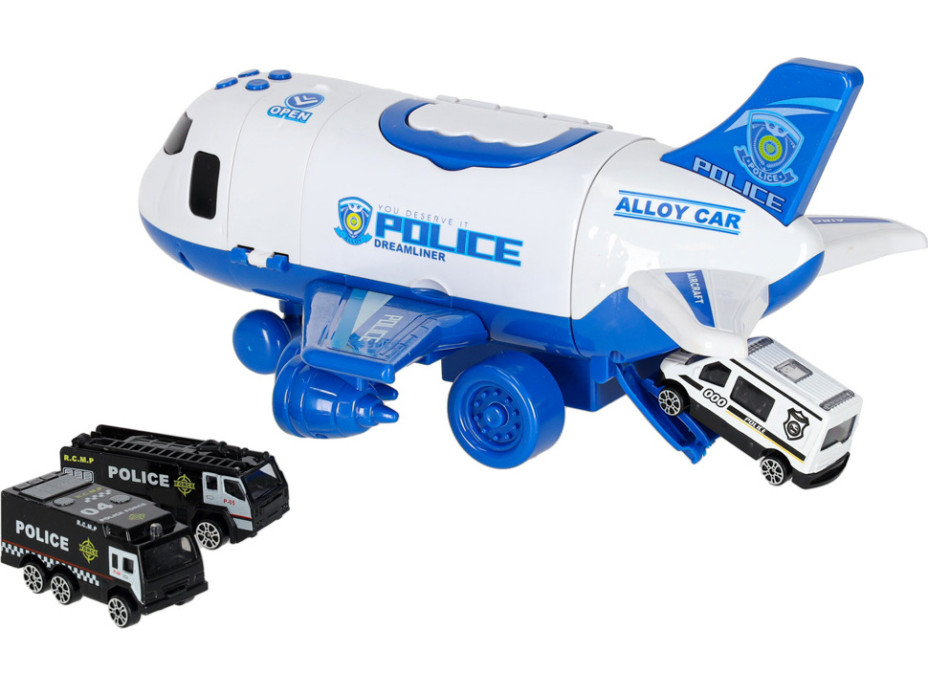 Transportní letadlo + 3 policejní vozidla