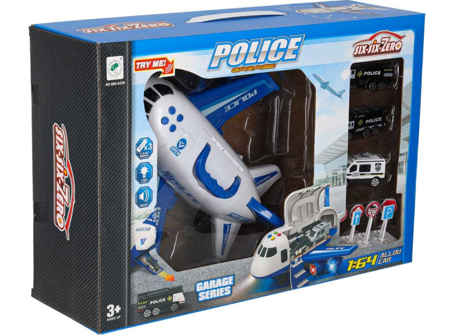 Transportní letadlo + 3 policejní vozidla