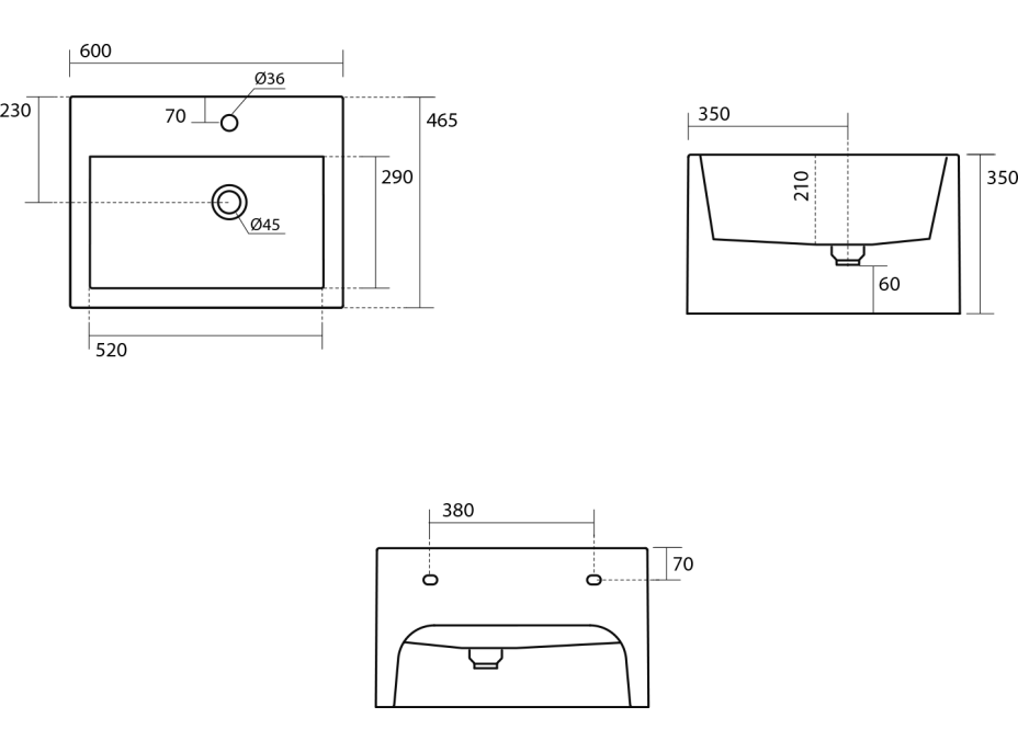 Kerasan KANAAL keramické umyvadlo 60x46, 5cm, černá mat 574031