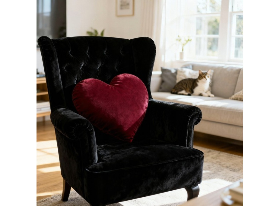 Tvarovaný polštář CLEO Velvet SRDCE - 35x35 cm - bordó