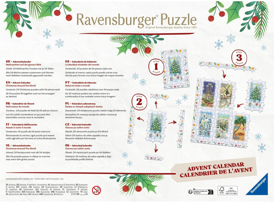 RAVENSBURGER Puzzle Adventní kalendář: Vánoce po celém světě 24x54 dílků