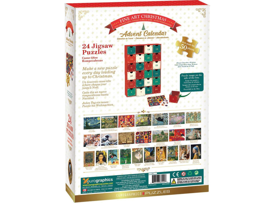 EUROGRAPHICS Puzzle Adventní kalendář: Fine Art Vánoce 24x50 dílků