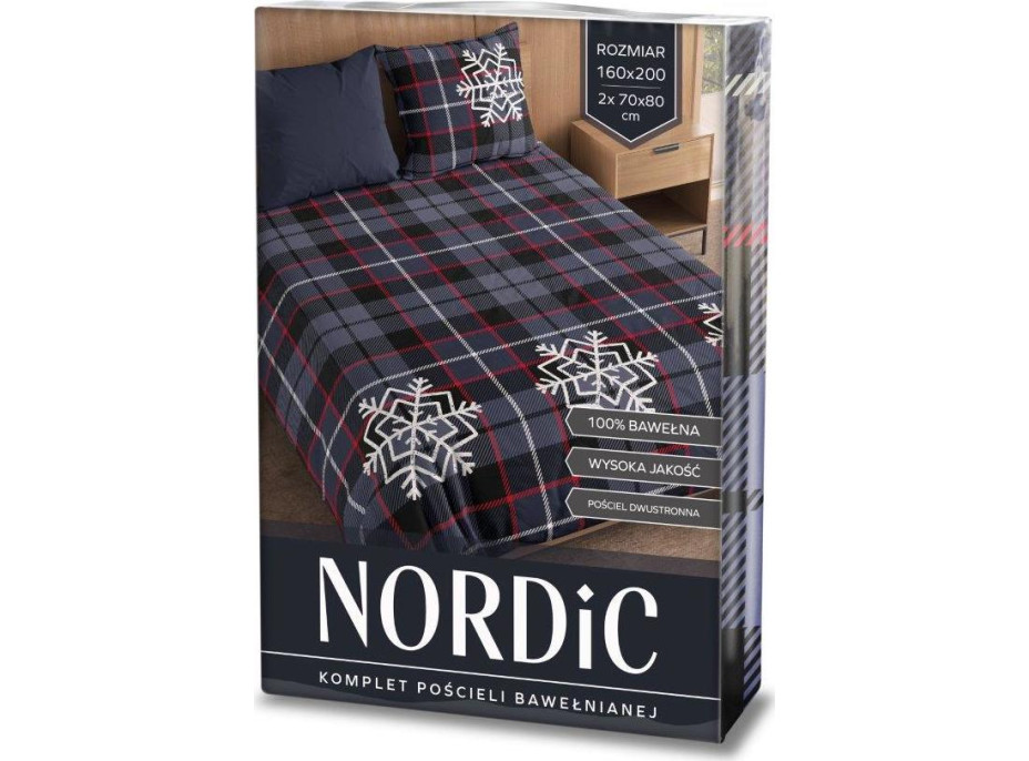 Bavlněné povlečení NORDIC Vločky - tmavě modré - 160x200 cm + 2x70x80 cm
