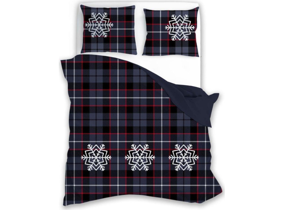 Bavlněné povlečení NORDIC Vločky - tmavě modré - 220x200 cm + 2x 70x80 cm