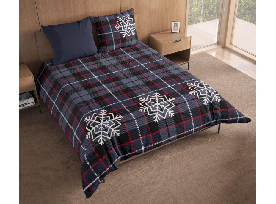 Bavlněné povlečení NORDIC Vločky - tmavě modré - 220x200 cm + 2x 70x80 cm