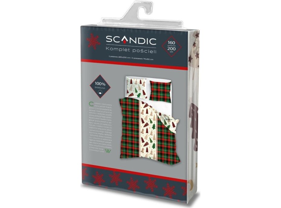 Bavlněné povlečení SCANDIC Stromečky - zelené/červené/bílé - 160x200 cm