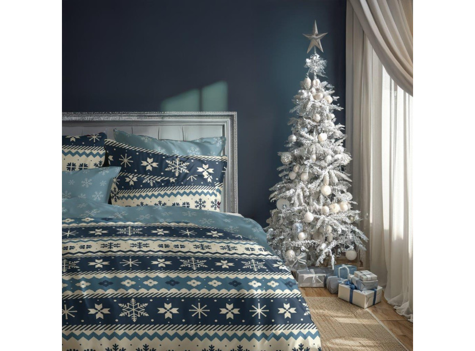 Bavlněné povlečení MAGIC WINTER Vločky - modré - 160x200 cm