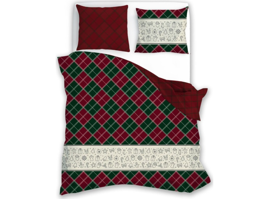 Bavlněné povlečení MAGIC WINTER Káro - zelené/červené - 220x200 cm