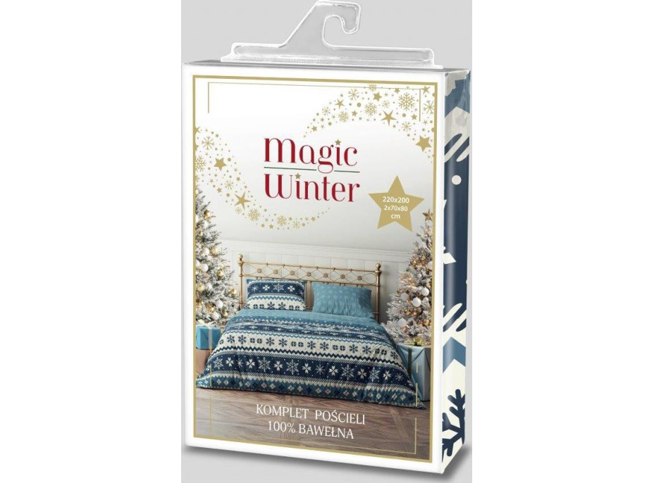 Bavlněné povlečení MAGIC WINTER Vločky - modré - 220x200 cm