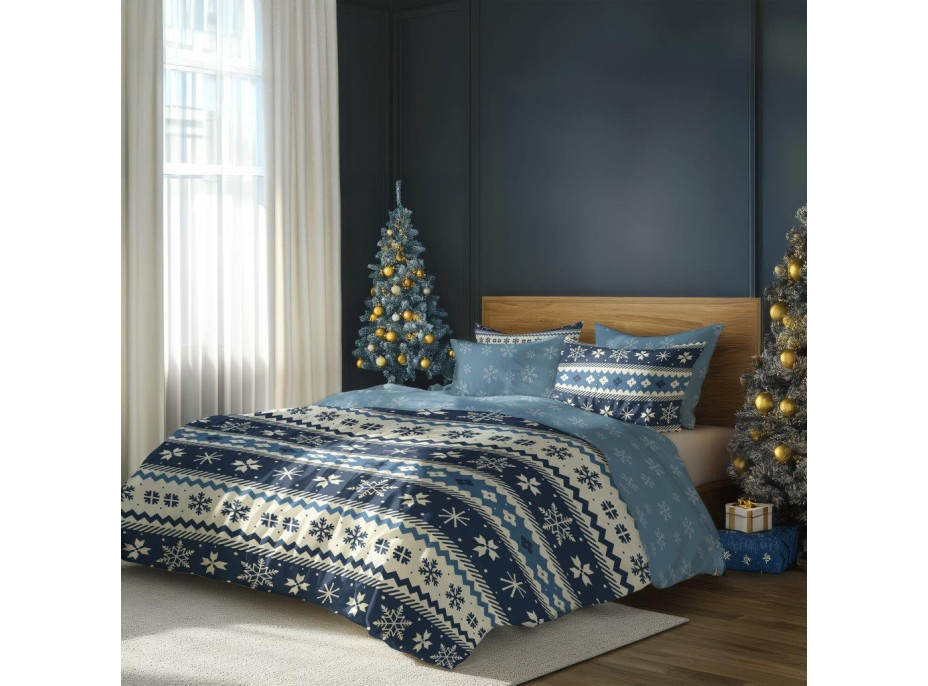 Bavlněné povlečení MAGIC WINTER Vločky - modré - 220x200 cm