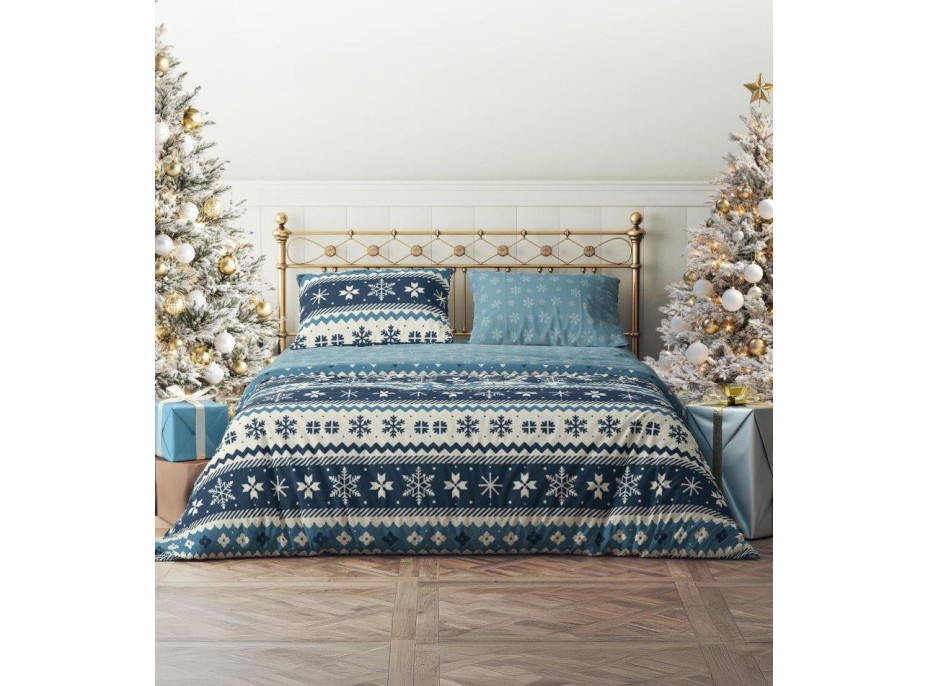 Bavlněné povlečení MAGIC WINTER Vločky - modré - 220x200 cm