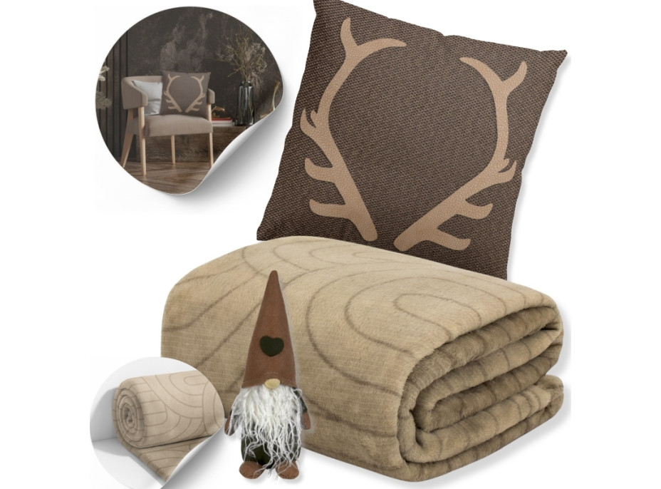 Vánoční sada RETRO - deka 130x170 cm + 2x povlak na polštář + skřítek