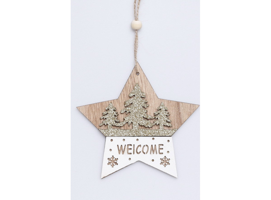 Vánoční dřevěné ozdoby na stromeček - Hvězdička - 5 kusů