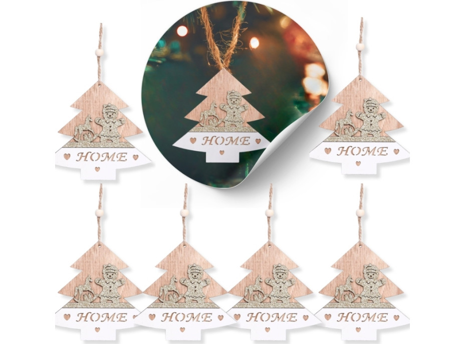 Vánoční dřevěné ozdoby na stromeček - Stromeček - 5 kusů