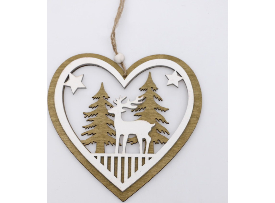 Vánoční dřevěné ozdoby na stromeček - Srdíčko - 4 kusy