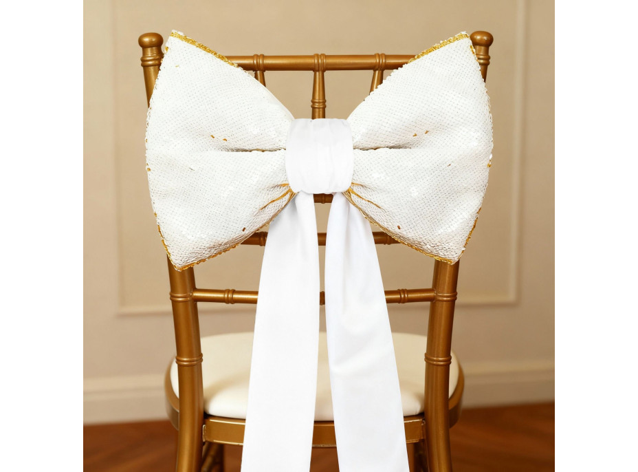 Ozdobná mašle Deco Glam & Shine 30x47+60 cm - bílá/zlatá