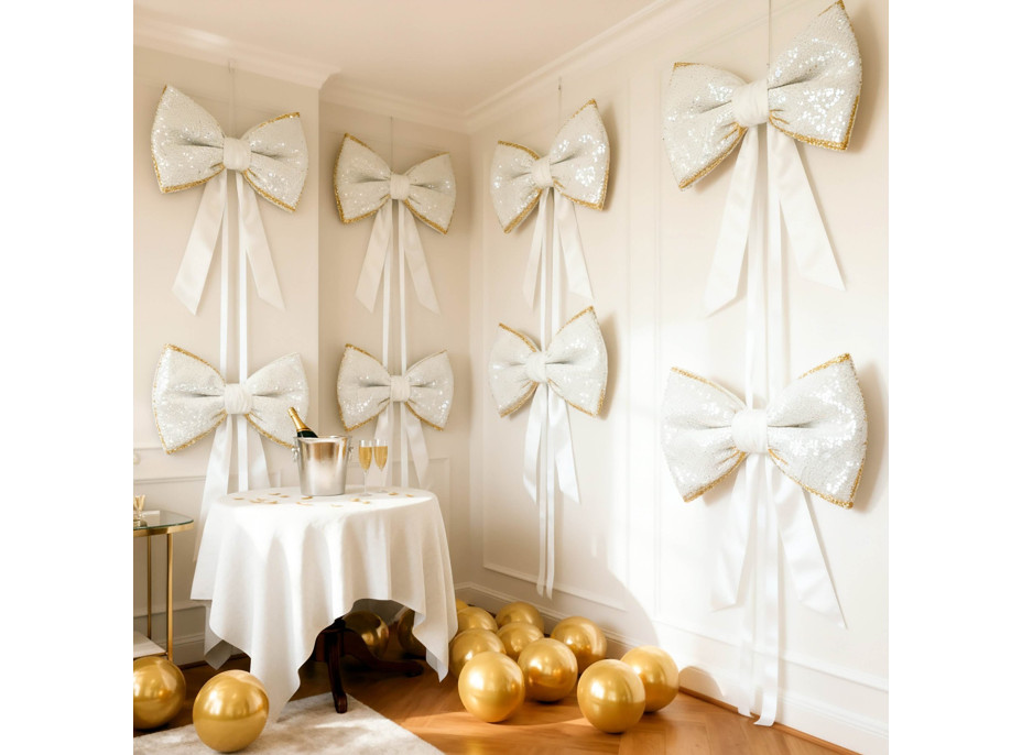 Ozdobná mašle Deco Glam & Shine 30x47+60 cm - bílá/zlatá