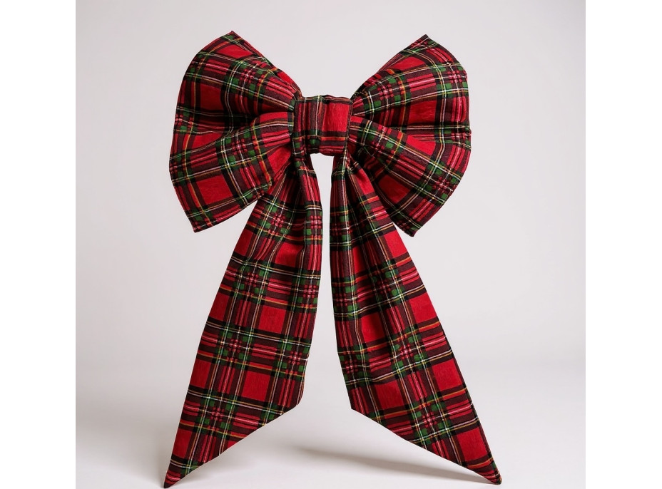 Ozdobná mašle DECO Glam Bow 50x40+50 cm - károvaná červená