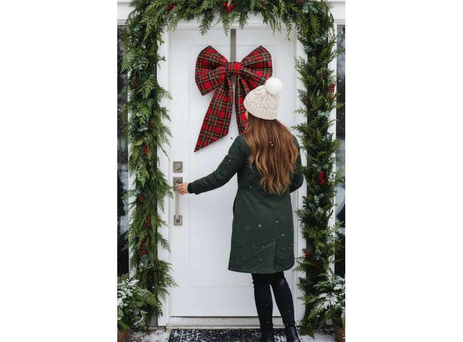 Ozdobná mašle DECO Glam Bow 50x40+50 cm - károvaná červená