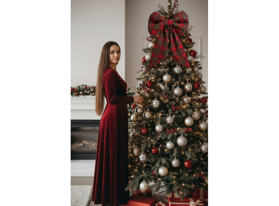 Ozdobná mašle DECO Glam Bow 50x40+50 cm - károvaná červená