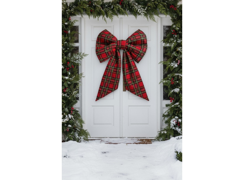 Ozdobná mašle DECO Glam Bow 50x40+50 cm - károvaná červená