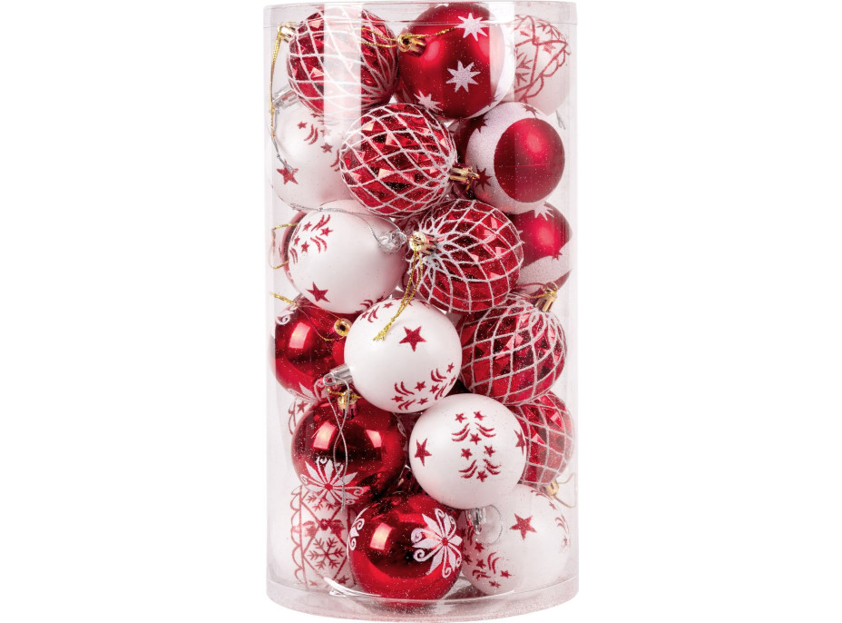 Sada vánočních baněk na stromeček SAPIN - 30 kusů - červené/bílé