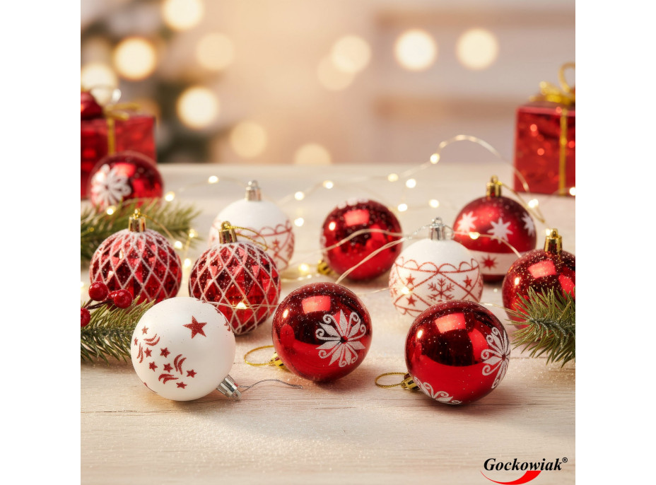 Sada vánočních baněk na stromeček SAPIN - 30 kusů - červené/bílé