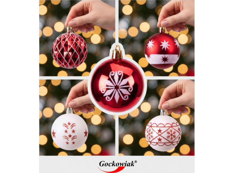 Sada vánočních baněk na stromeček SAPIN - 30 kusů - červené/bílé