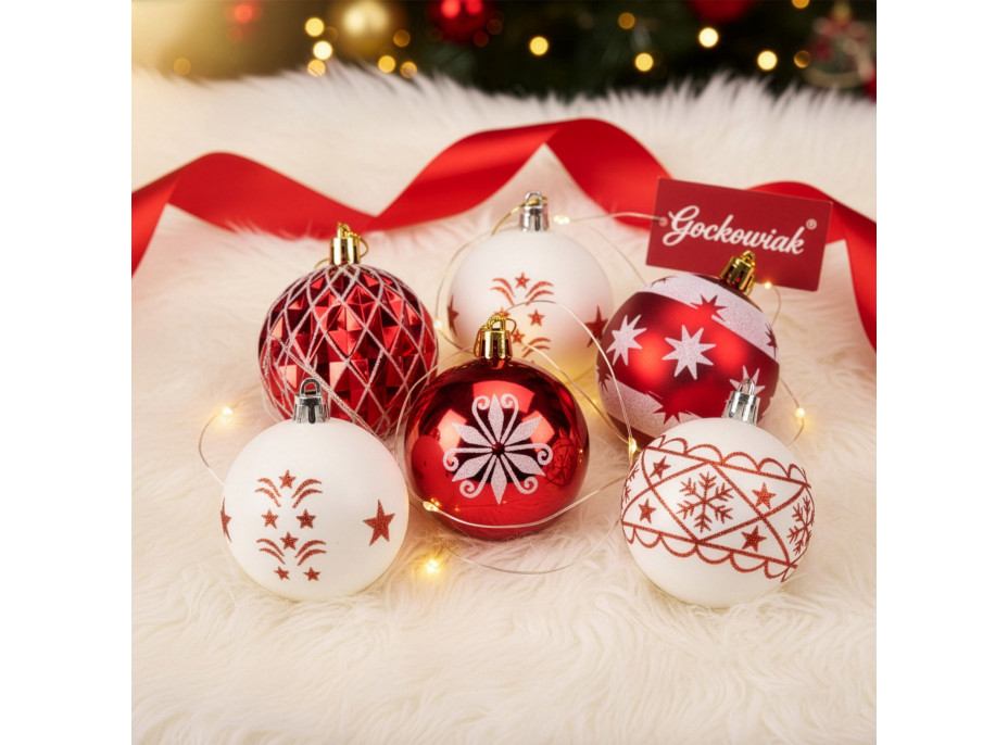 Sada vánočních baněk na stromeček SAPIN - 30 kusů - červené/bílé