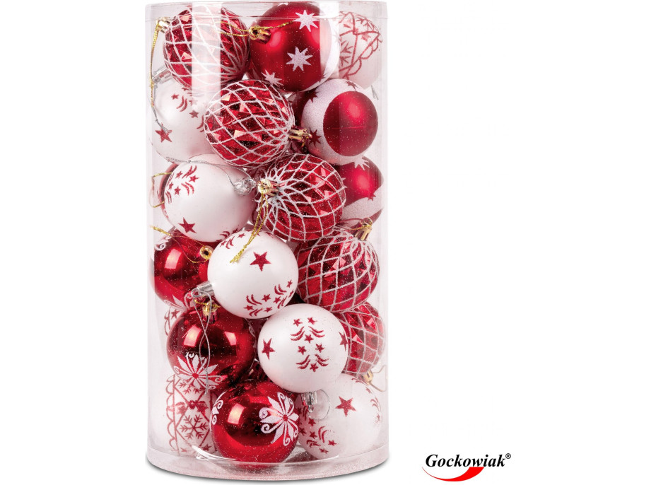 Sada vánočních baněk na stromeček SAPIN - 30 kusů - červené/bílé
