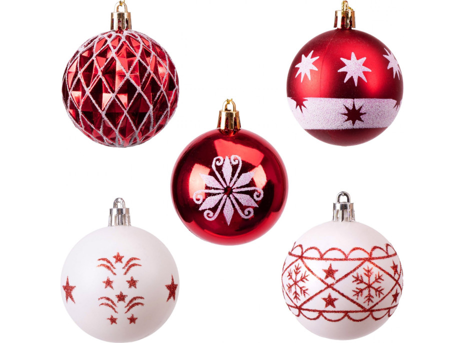 Sada vánočních baněk na stromeček SAPIN - 30 kusů - červené/bílé